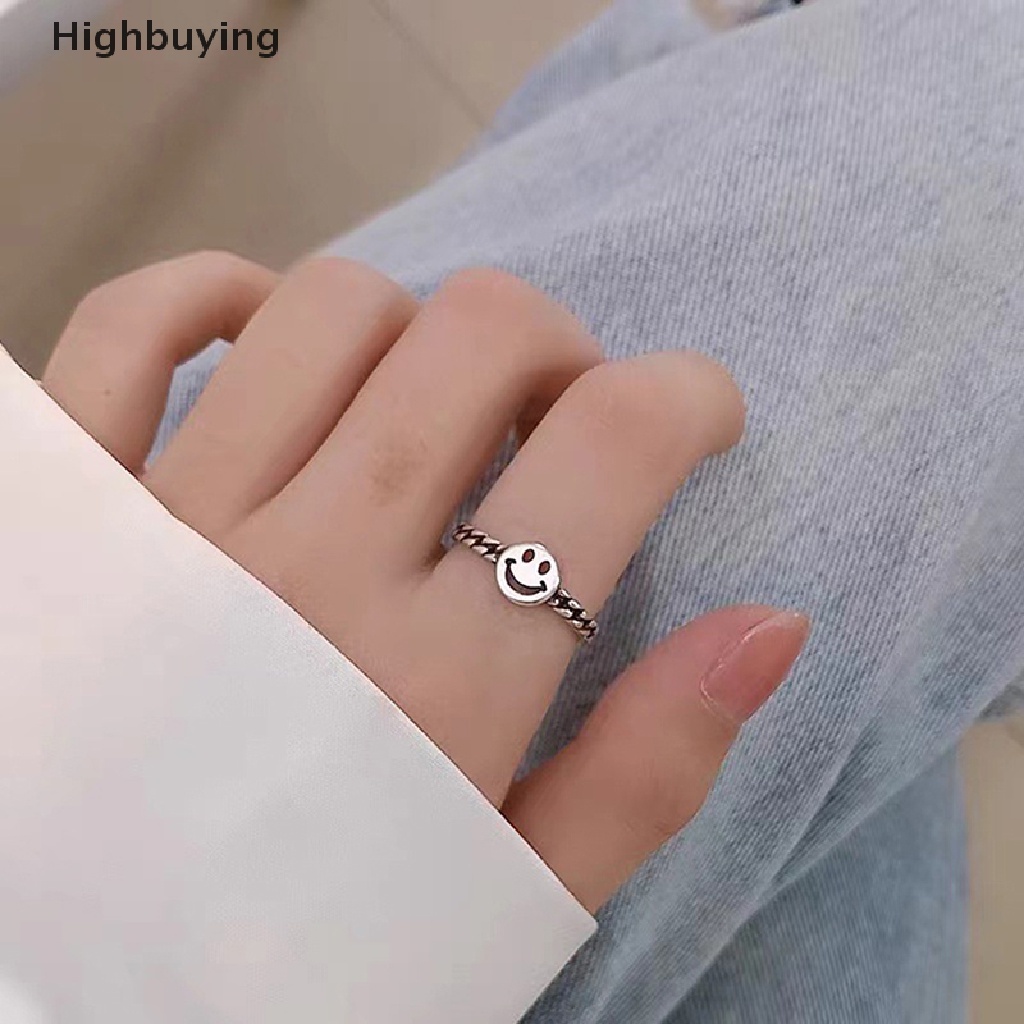 Hbid925 Sterling Silver Fashion Romantis Wajah Tersenyum Hati Cinta Memutar Pembukaan Jari Cincin Untuk Wanita Pesta Pernikahan Perhiasan Halus Glory