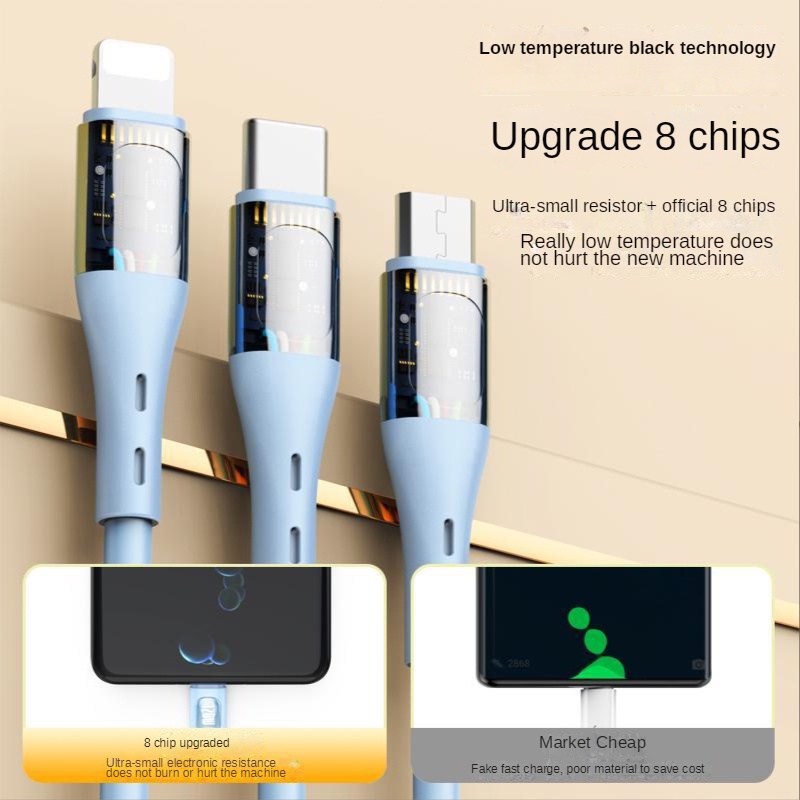 120w 6A 3in1 Silikon Super Fast Charging Cable Micro USB Type-C Fast Charger Micro USB Type-C Kabel Data