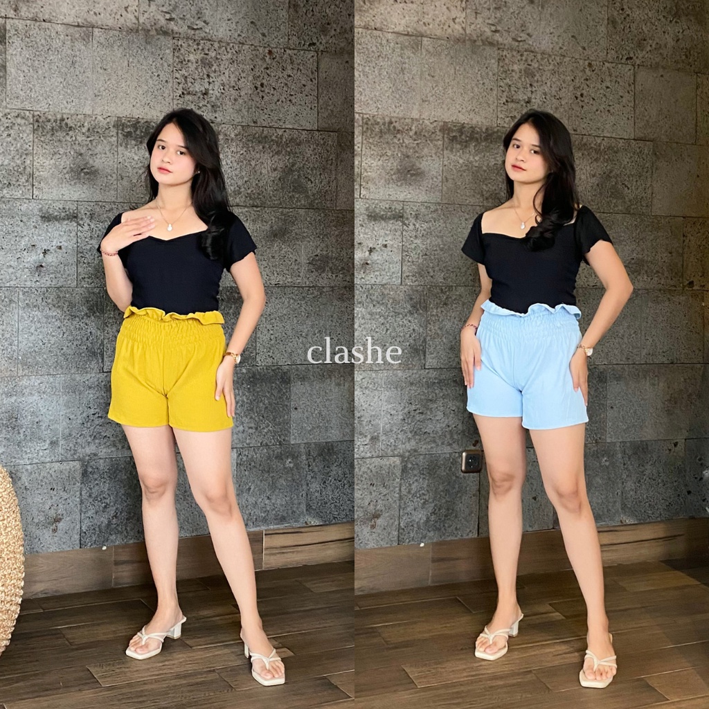 Celana Pendek Kembang Wanita Dewasa Sehari Hari Korean Style Bahan Crincle Airflow Anti Lecek Terbaru Kekinian Vina Pants by Clashe