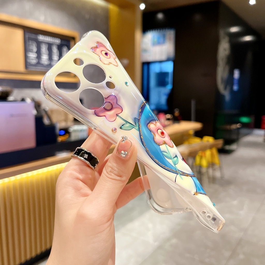 IPHONE Casing Ponsel Desain Bunga Kucing Biru Glossy Lucu Kompatibel Dengan Iphone12 13 14 11 Pro Max X Xs Max Xr Bgvbg