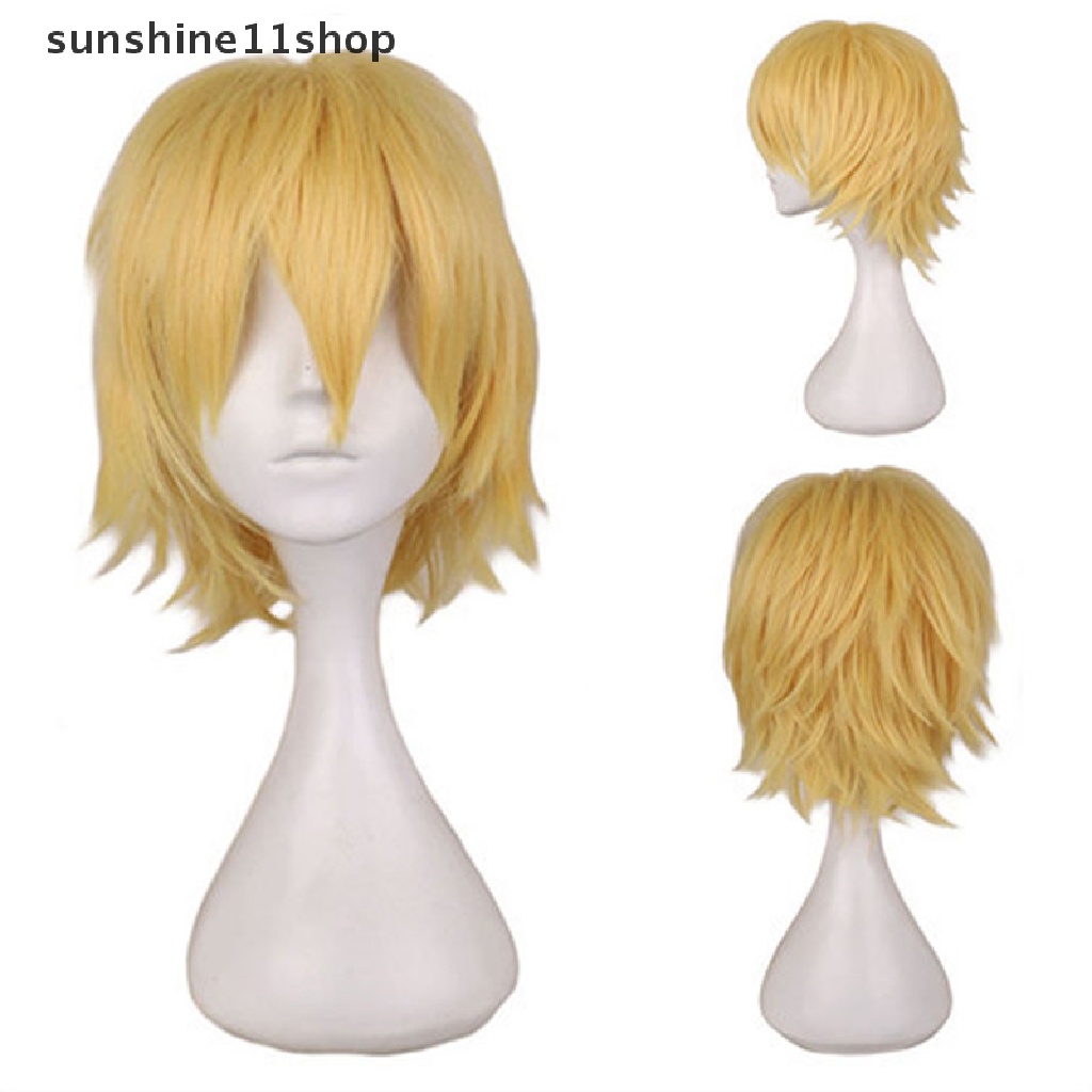 Sho Pria Wanita Pendek Lurus Sopak Wig Tahan Panas Sintetis Wig Dewasa Props N