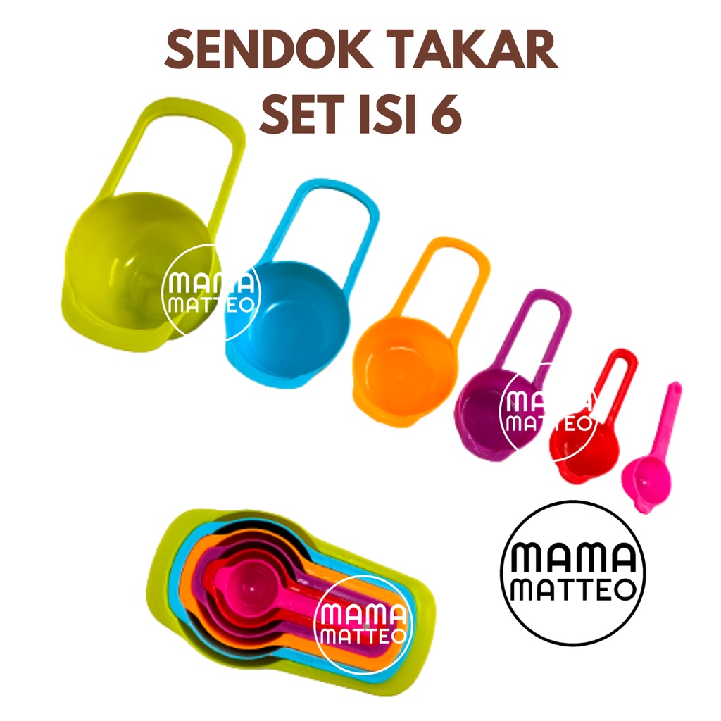 Sendok Ukur Takar Bumbu Air Susu Set Isi 5 &amp; 6 Warna Warni Bahan Plastik / Measuring Cup Spoon / Sendok Taker Masak Kue