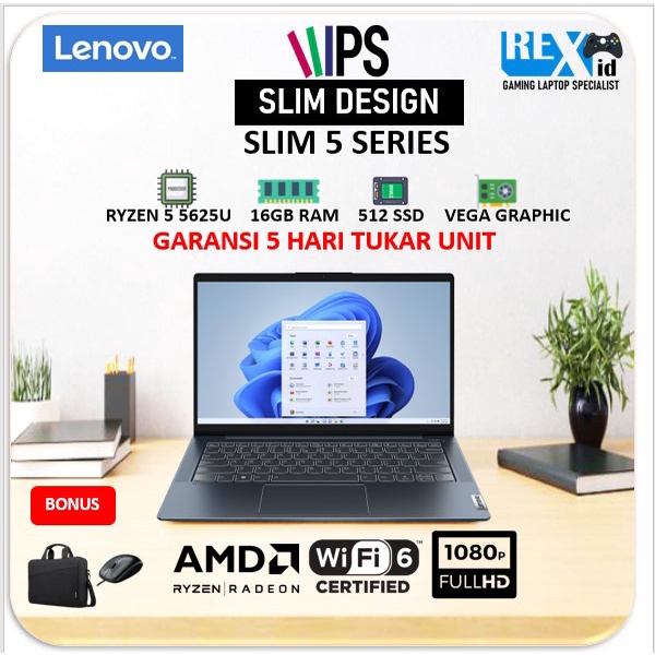 Laptop LENOVO SLIM 3 RESMI Ryzen 5 5625U 16GB 512 SSD FHD