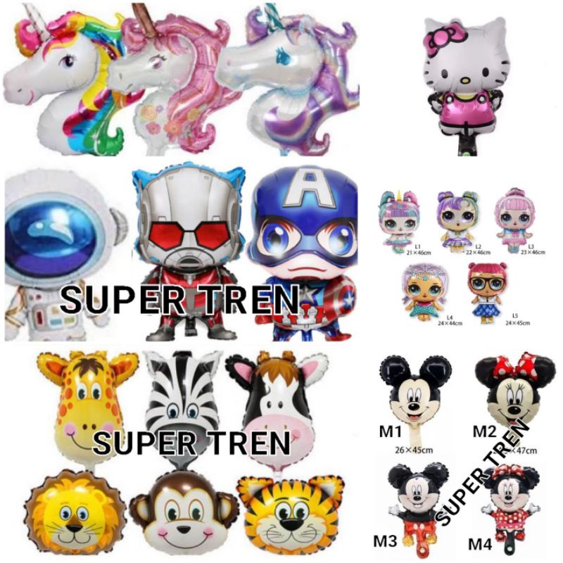 Balon Karakter Foil Mini Balon Unicorn Lol Helokity Doraemon Captain America 25 - 40cm