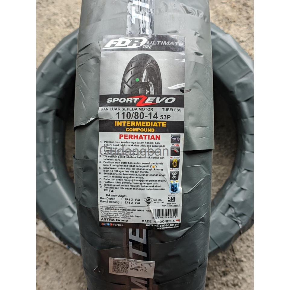 ( RING 14 ) FDR Sport ZEVO 110 80 14 Tubeless Ban Motor Matic FREE PENTIL Vario belakang Aerox depan