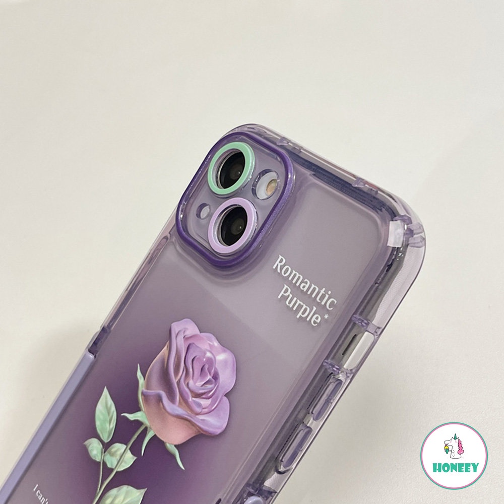 IPHONE Ins Ungu 3D Bunga Mawar Casing Ponsel Kompatibel Untuk Iphone12 13 14 Pro Max Iphone11 Silikon Lembut Indah Ponsel Penutup Belakang Bumper Case