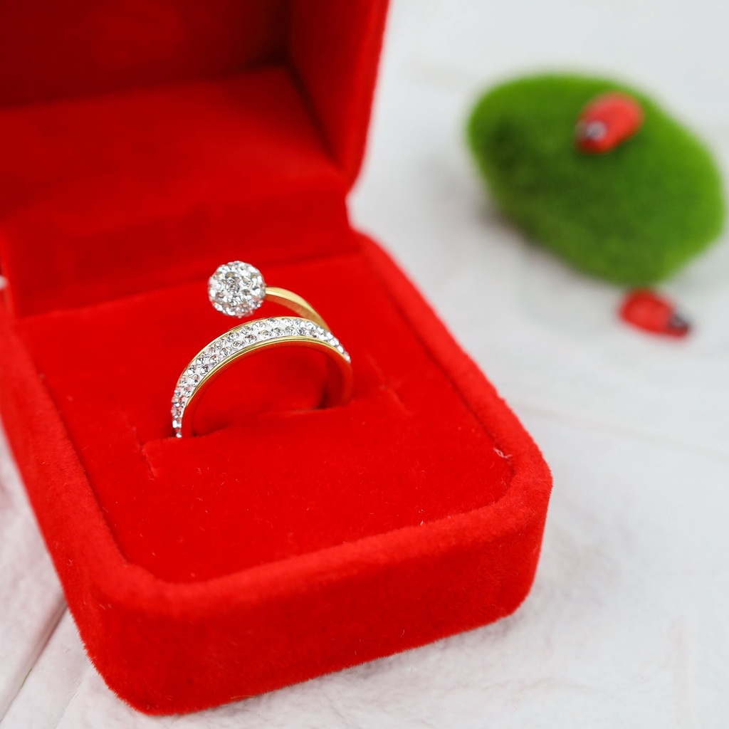 Cincin bola disko ful zircon Titanium Stainless Steel 316L anti karat harga grosir bisa bayar di tempat