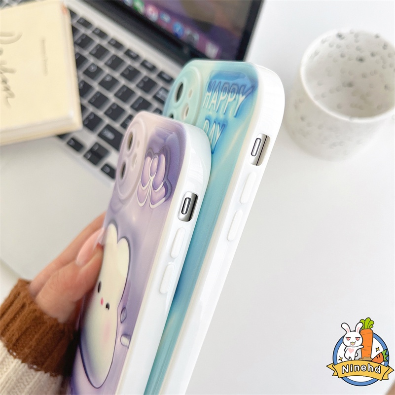 IPHONE Casing Kompatibel Untuk Iphone14 13 12 11 Pro Max X Xr Xs Max8 7 6 6s Plus SE 3D Vision Fashion Kelinci Silikon Air Cushion Case Kamera Perlindungan Shockproof Pelindung Phone Case