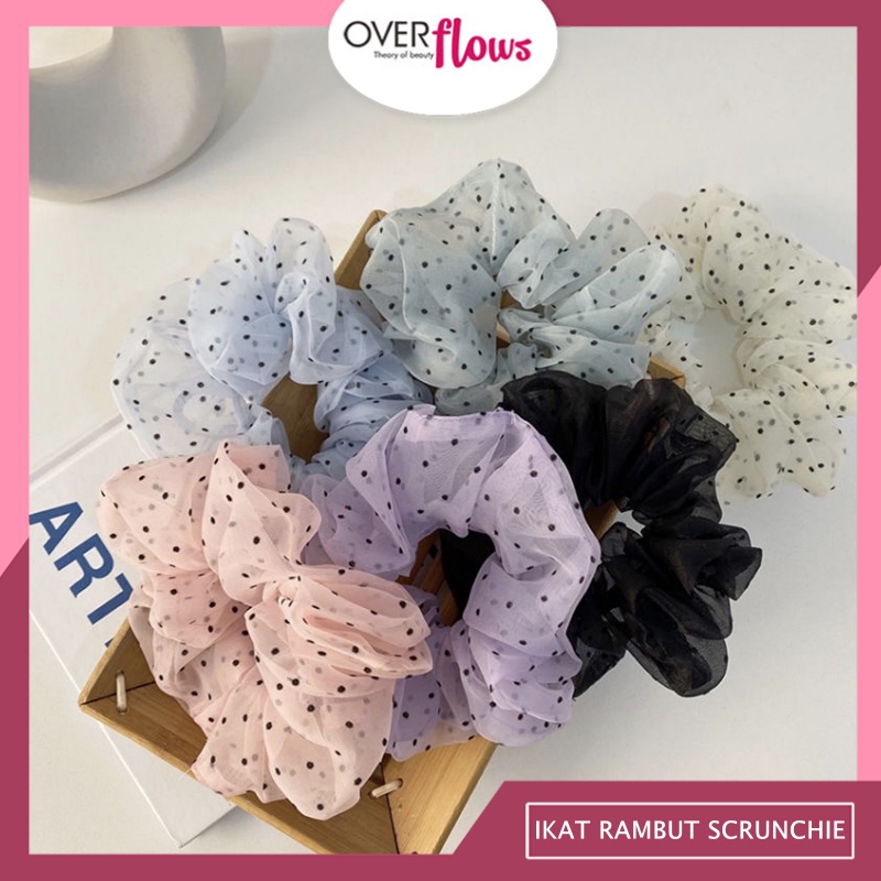 OVERFLOWS.ID IKAT RAMBUT SCRUNCHIE CEPOL MODEL SATIN POLOS POLKA KECIL POLKADOT ALA KOREA HA061