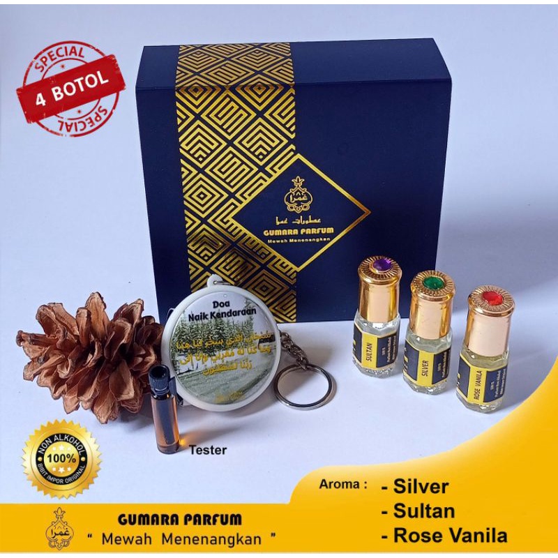 PAKET  HEMAT 4 pcs  @ 3 ml + 1 ml tester/Silver_Sultan_Rose Vanila_tester