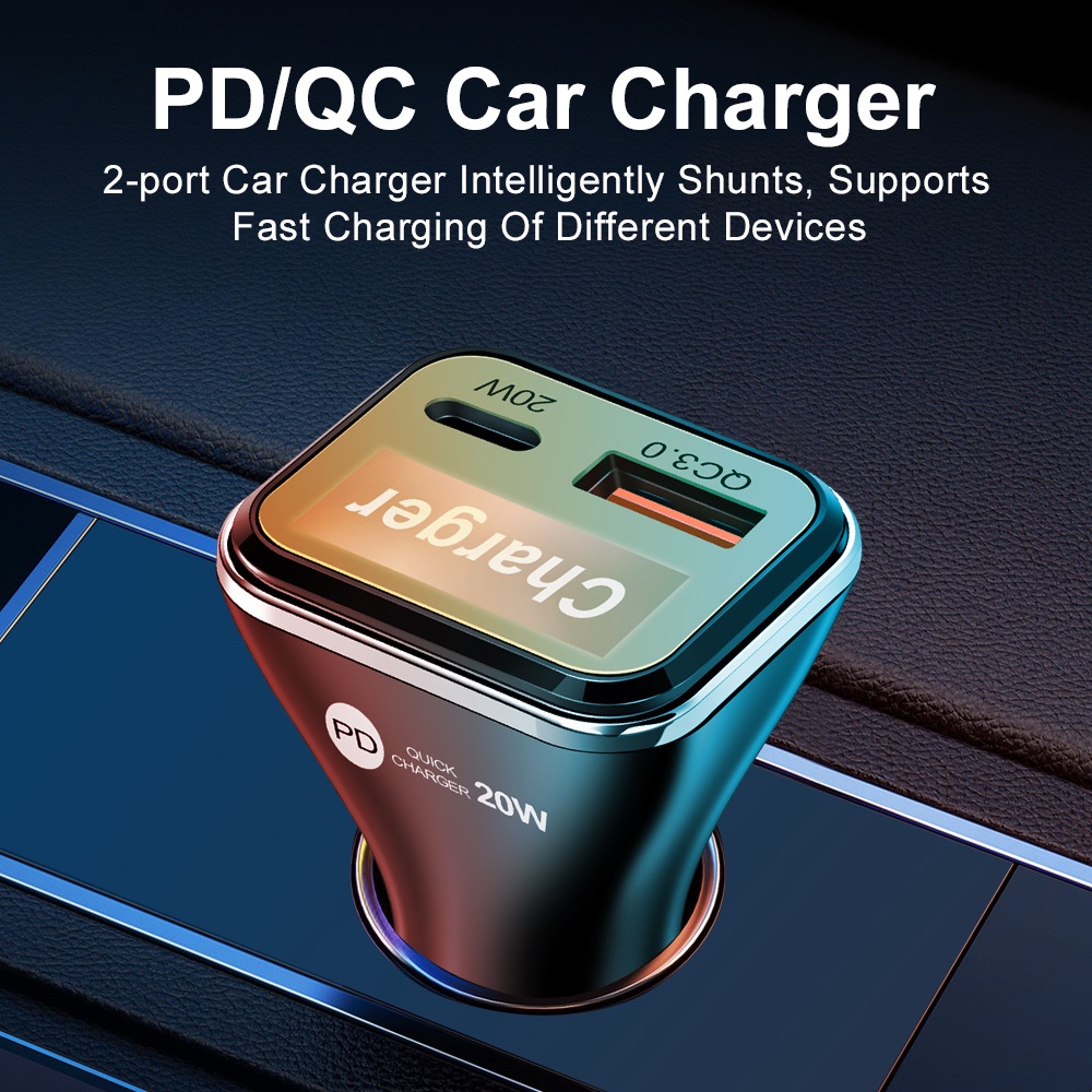 Dual Fast Charging 38W QC3.0+PD20W Charger Telepon Charger Mobil Type C 20W PD Charger USB Charger QC 3.0 Adaptor 2port