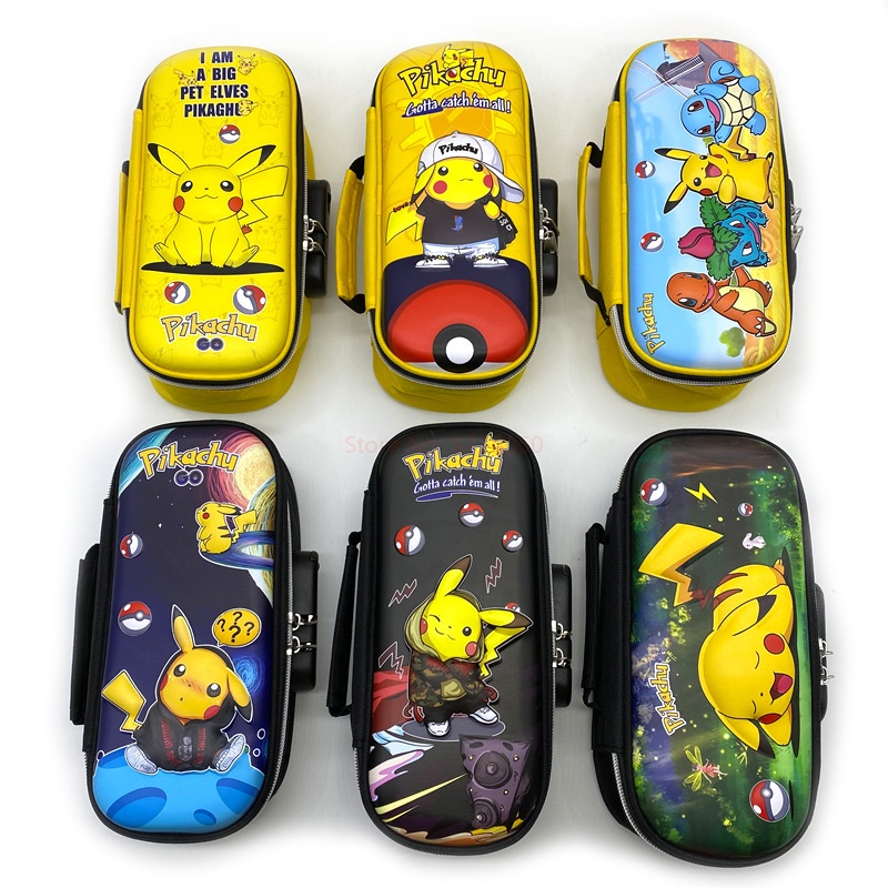 3d EVA Pokemon Pikachu Tempat Pensil Password Lock Kotak Alat Tulis Cowok Cewek Pikachu Kotak Pensil Siswa Pen Case Perlengkapan Sekolah