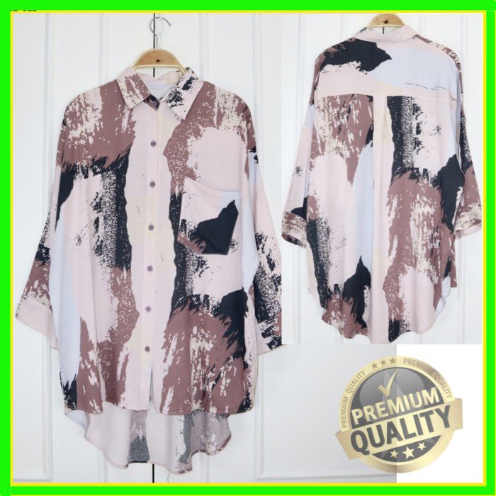 K54 KEMEJA MOTIF BLOUSE WANITA JUMBO LD 130 OVERSIZE LENGAN PANJANG BAJU BUSUI ADEM BAJU WANITA BUSU