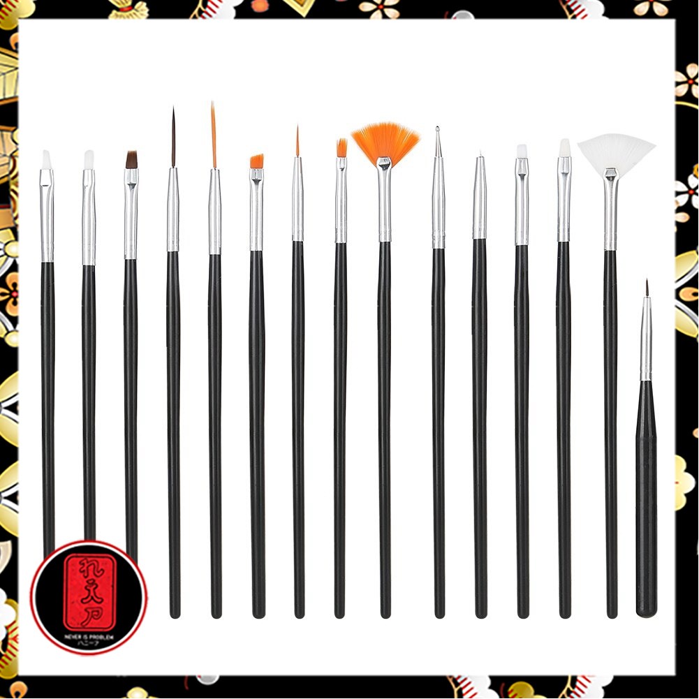 NelBeauty Brush Kutek Kuku Pro Nail Art Dotting Tools 15 PCS - N1800 - Black