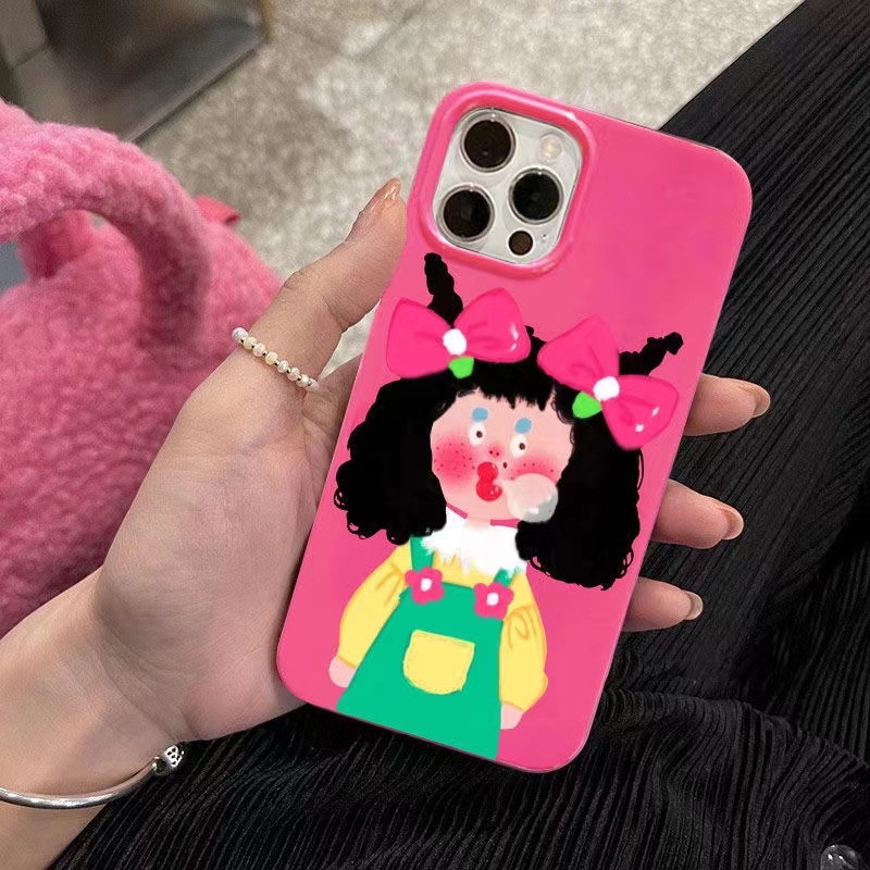IPHONE Ins Kartun Pola Gadis Cocok Untuk Iphone14 14pro 14plus 13 13mini 13pro 13prm iPhone12 7Plus 8Plus Xr XS 13 12mini Pro Max TPU Empat Sudut Casing Ponsel Tahan Guncangan