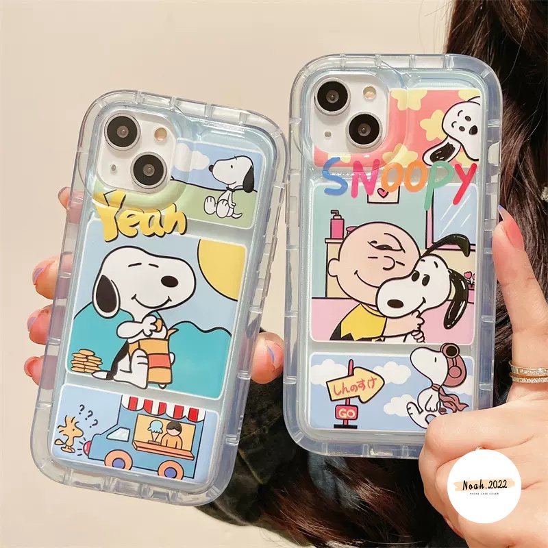 Transparent Airbag Case Compatible for iPhone 14 13 12 11 Pro Max 7Plus 8Plus X XS MAX XR 7 8 6 6S Plus Cartoon Snoopy Cute Clear Soft Phone Case Shockproof TPU Back Cover