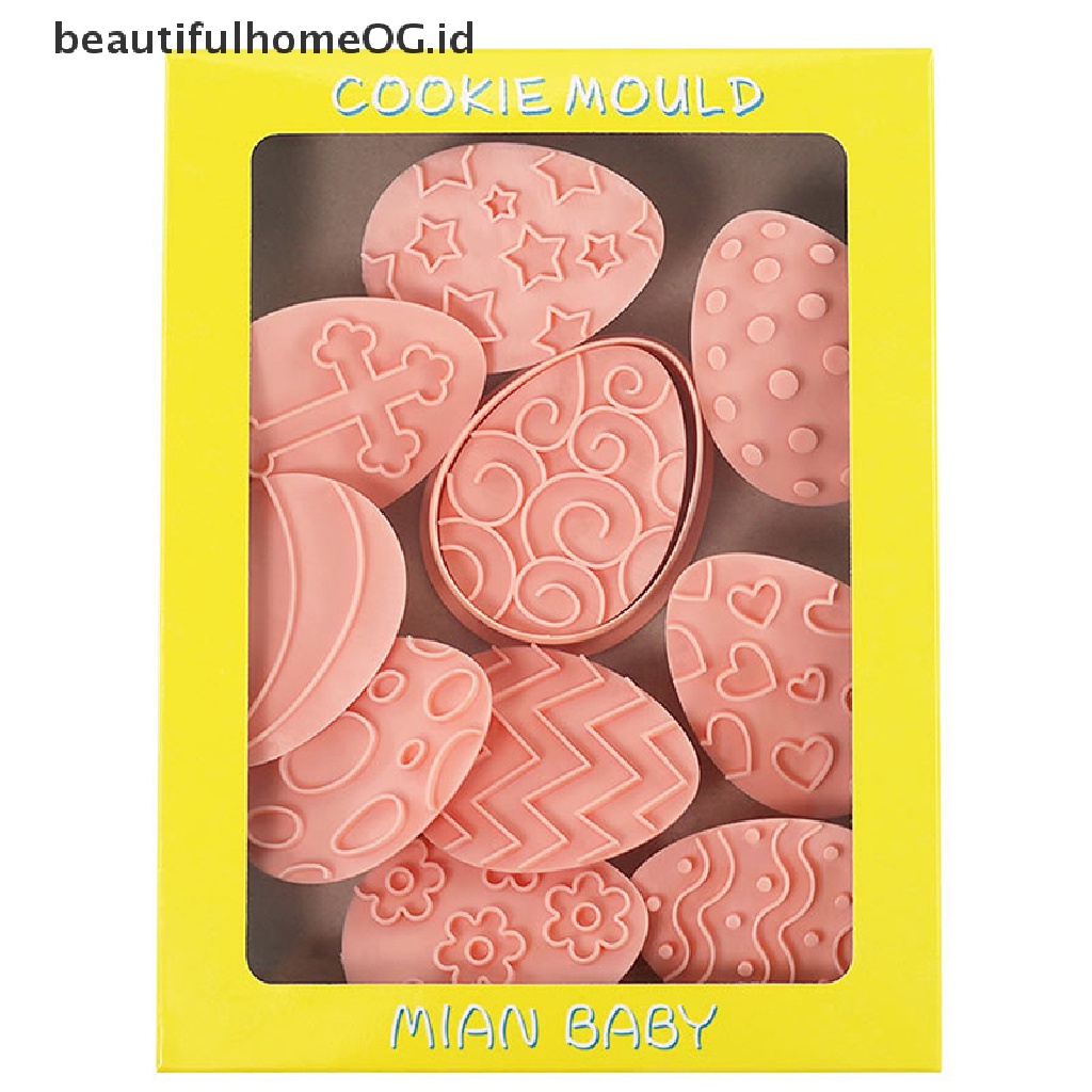 // Beautifulhomeog.id// 10Pcs Telur Paskah Biskuit Cetakan Cookie Cutters Stamp Press Fondant Sugar craft Baking Tool Decor Party **