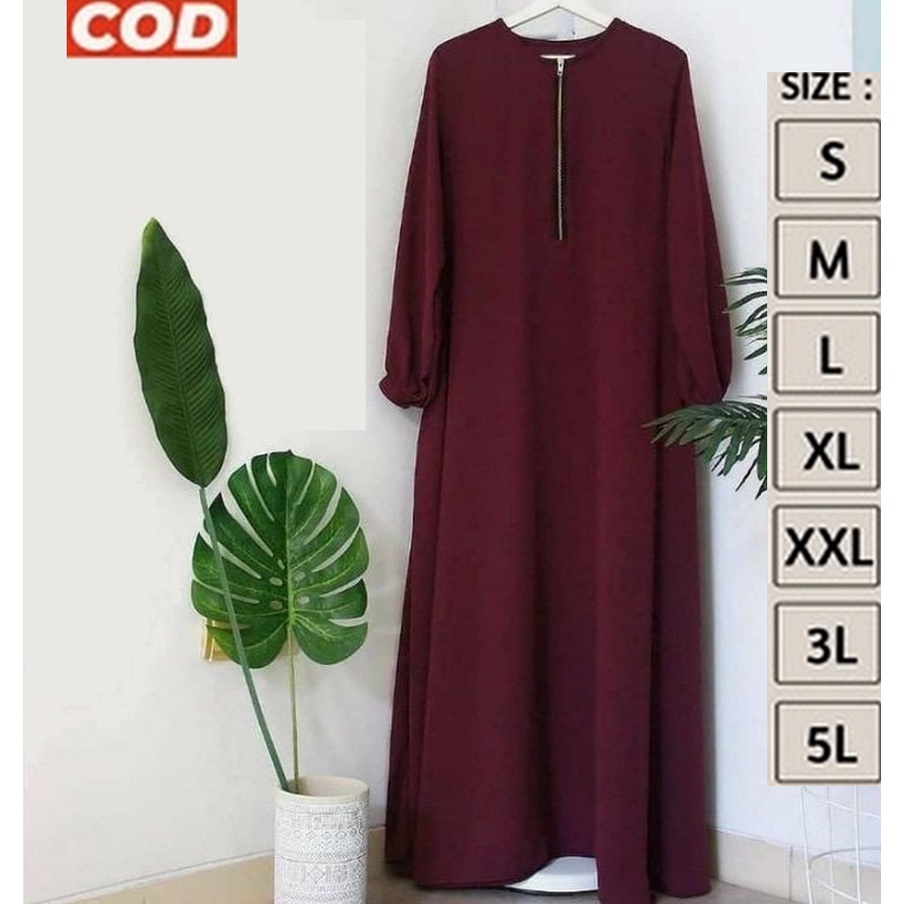 Gamis Basic Maxy Ibu Harian Polos Simpel Jumbo Warna Merah Marun Maroon Adem Nyaman LD 110 120 130 1