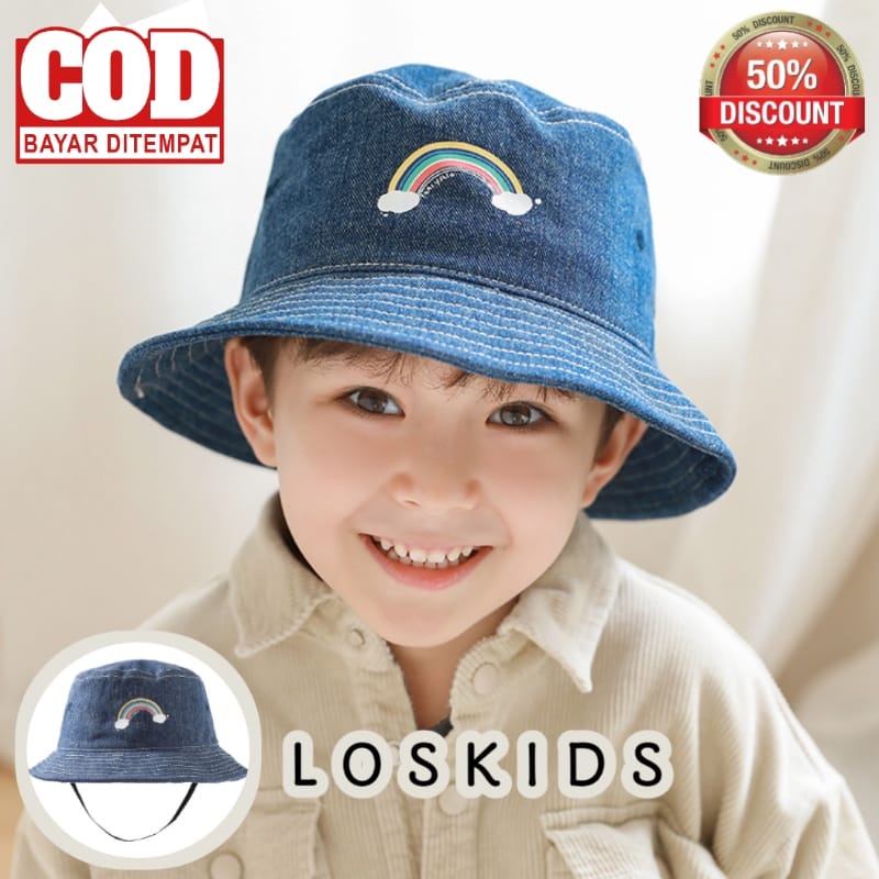 TOPI ANAK BUCKET DISTRO DENIM MOTIF PELANGI TOPI ANAK OUTDOR TREVELING PROMO NEW 2023