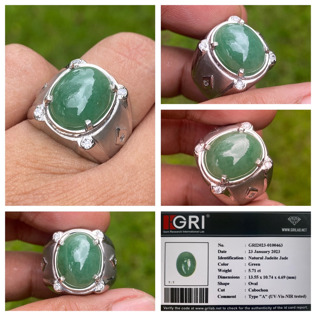 Natural 5.71ct Jadeite Jade Giok Burma Asli Type A Ring Perak