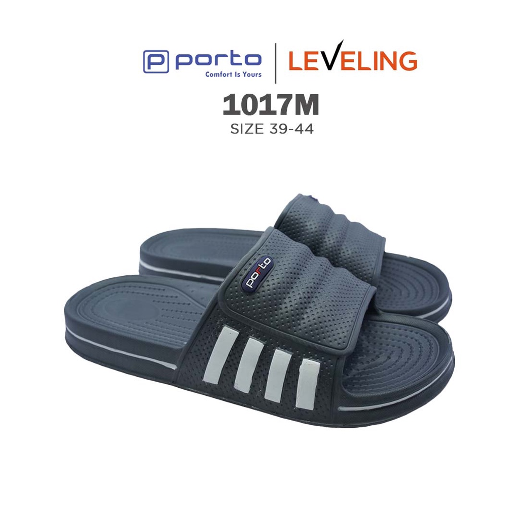 1017M - Porto Leveling Sandal Pria Selop Garis-Garis Santai Rumahan Awet Nyaman Tidak Licin Original Terbaru