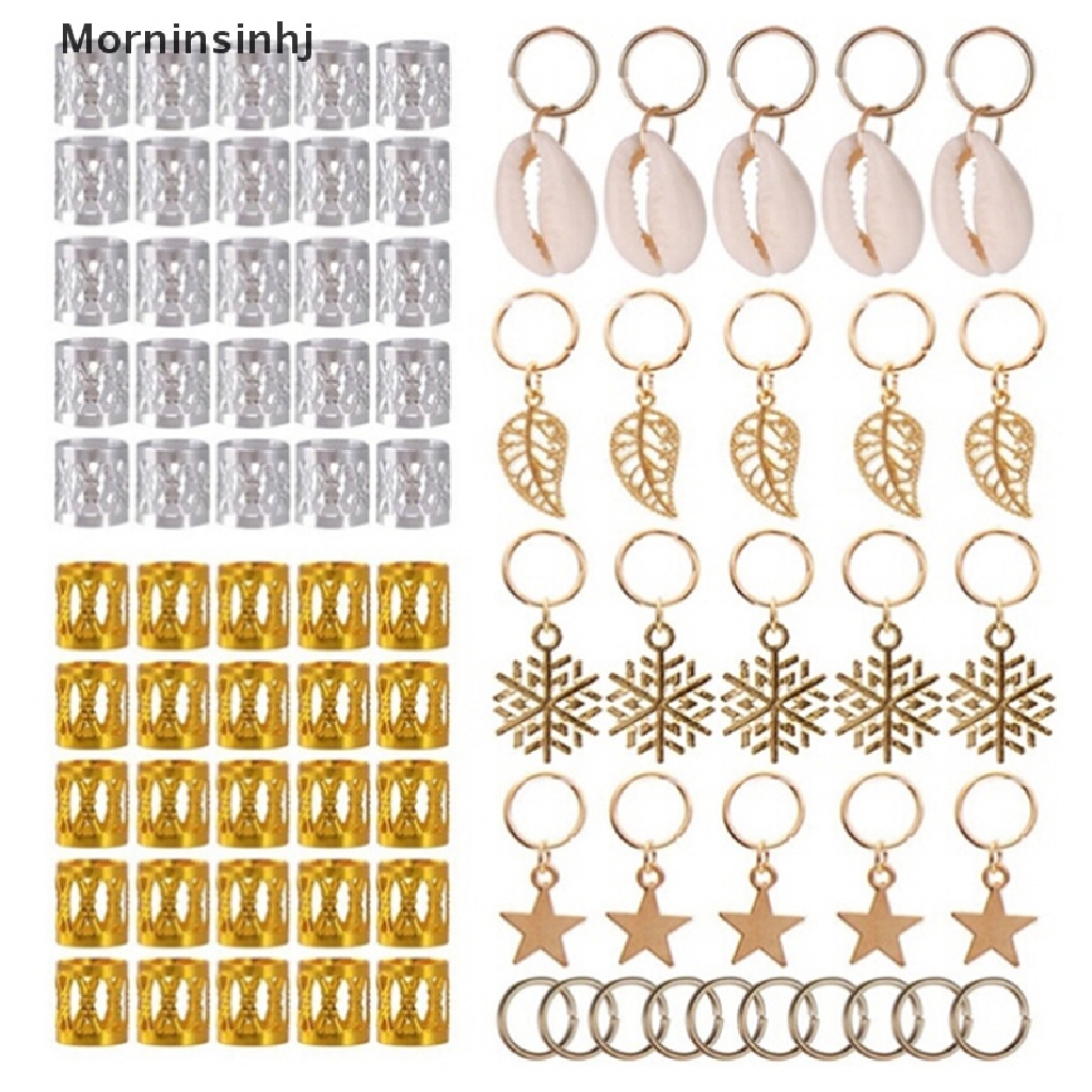 Mornin 80Pcs Dekorasi Liontin Gimbal Manik-Manik Manset Logam Cincin Rambut Klip id