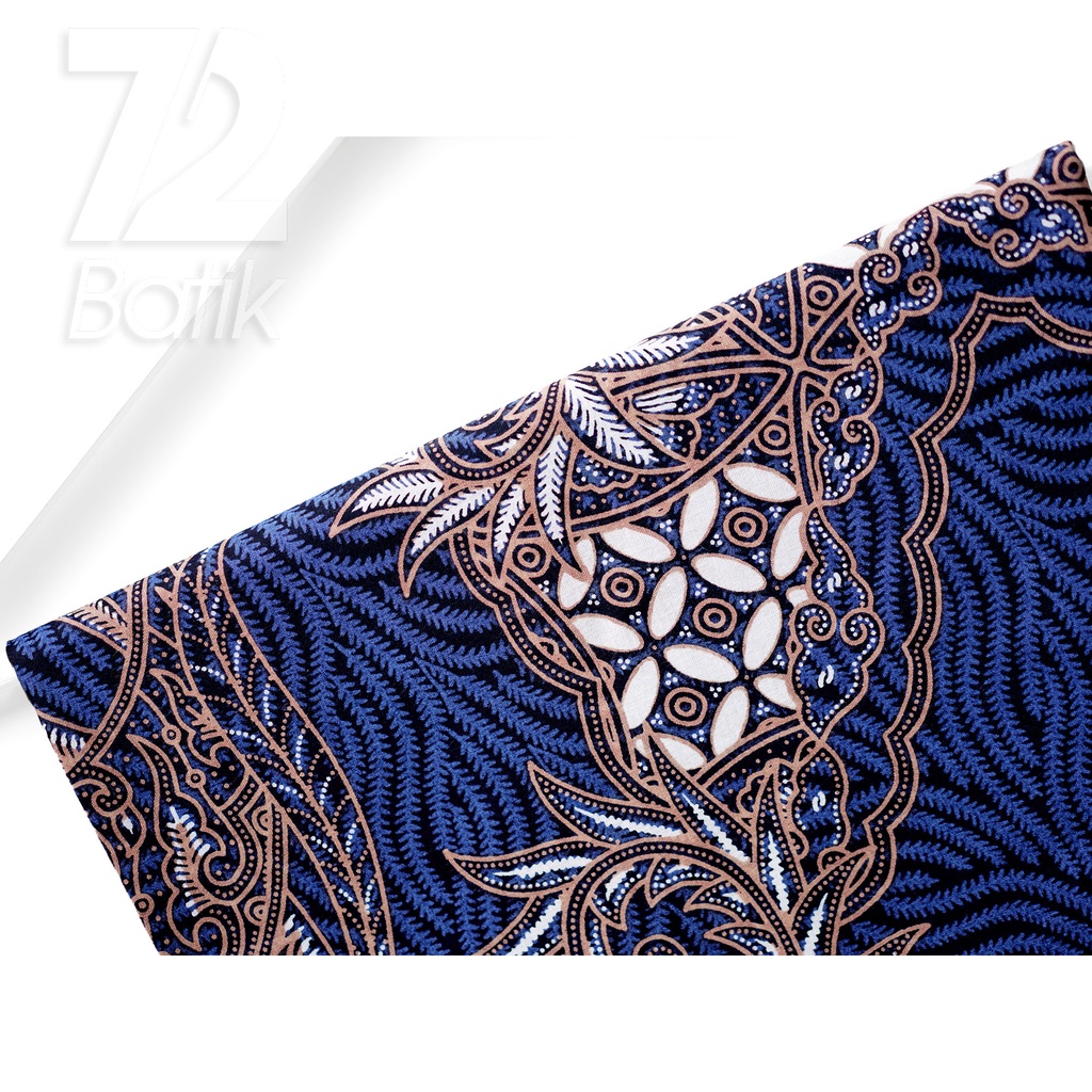 KAIN BATIK KATUN Premium Motif Kembang Laskar Warna Biru Putih  723163 Cap 72 Jarik Jarit Samping Kebat Panjang Batik Katun Modern Premium Bahan Seragam Batik Pernikahan Kantor Keluarga Murah Kamen Jadi Batik Bali Lembaran