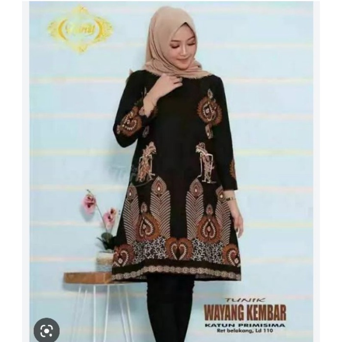Tunik Batik Baju Atasan Wanita Motif Wayang kembar Hitam sogan