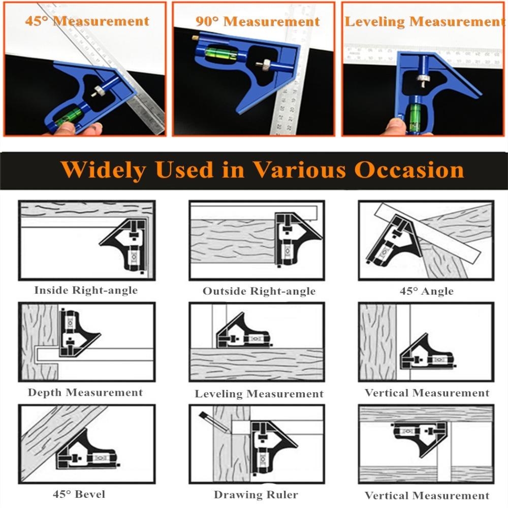 [Elegan] Penggaris Laser Persegi Stainless Steel 300mm Marking Gauge Angle Level Ruler 3angulation Measurement Woodworking Scriber Penggaris Sudut Kanan