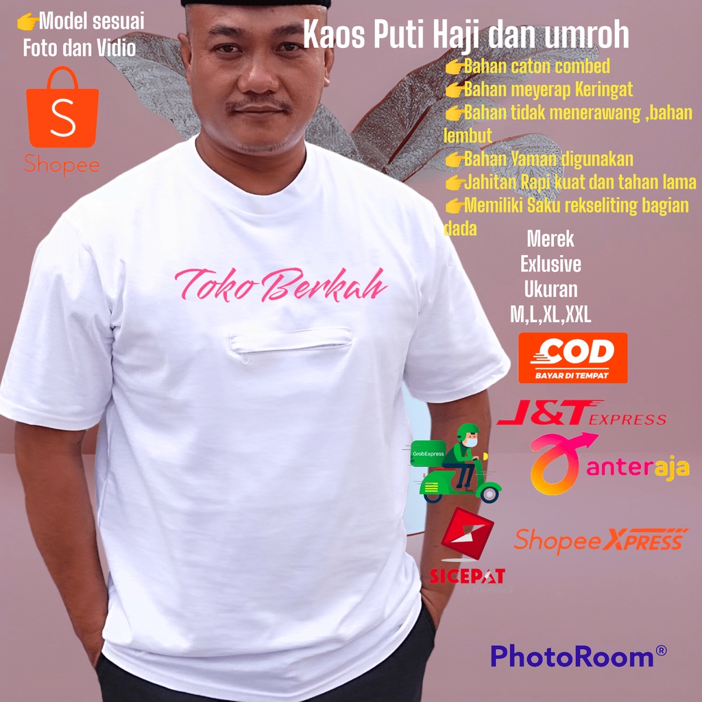 kaos haji umroh saku rekseliting bahan combed 100% Merek EXLUSIVE Bukan bahan PE