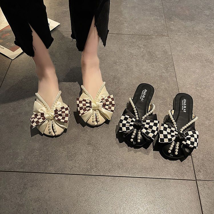 #Sisjuly# Sandal wanita baru serba guna busur paket hitam kepala setengah sandal