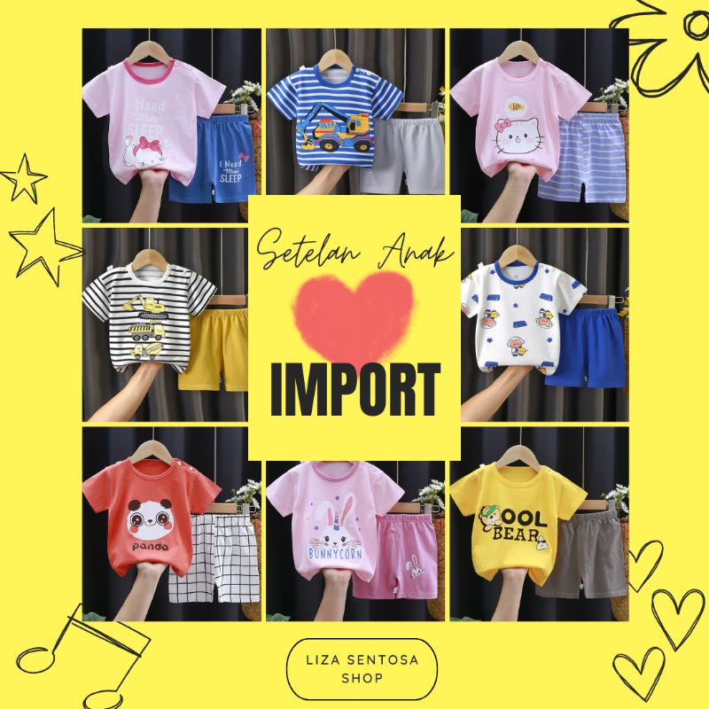 Setelan Anak Laki Laki Perempuan Import Umur 1-5 Tahun Murah Bahan Katun