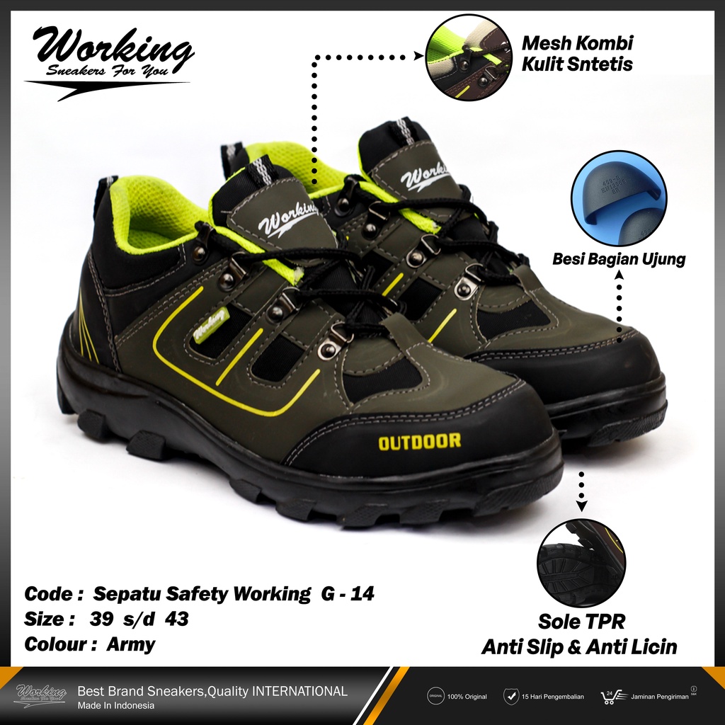 Sepatu Safety Ujung Besi Working G-14 Size 38-43