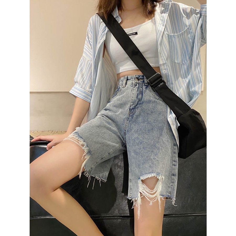 Biru muda Shorts Jeans Pants | Celana Pendek Wanita Casual Korea Jumbo