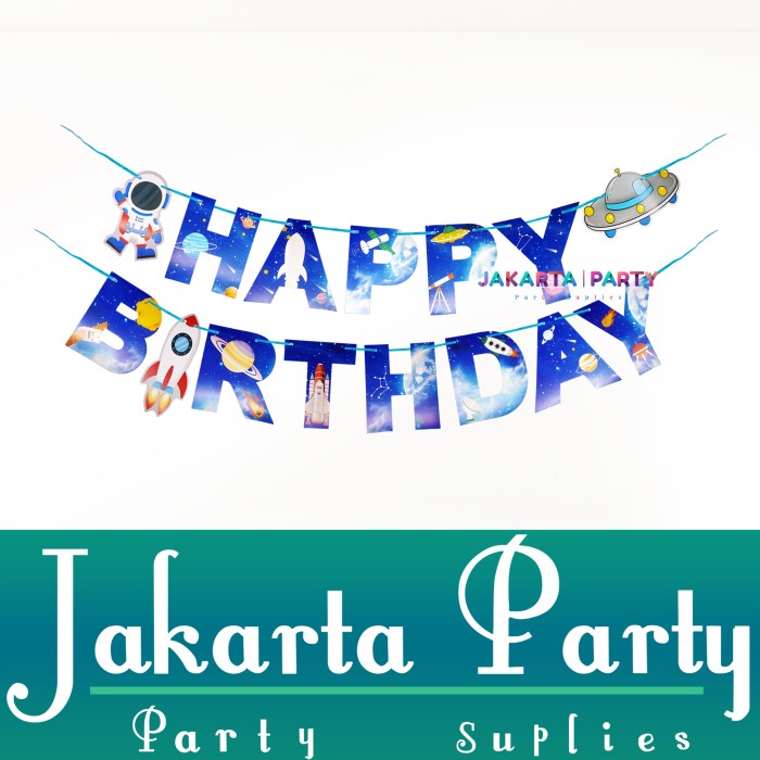 Banner HBD Space Luar Angkasa / Bunting Flag Rocket / Banner Planer