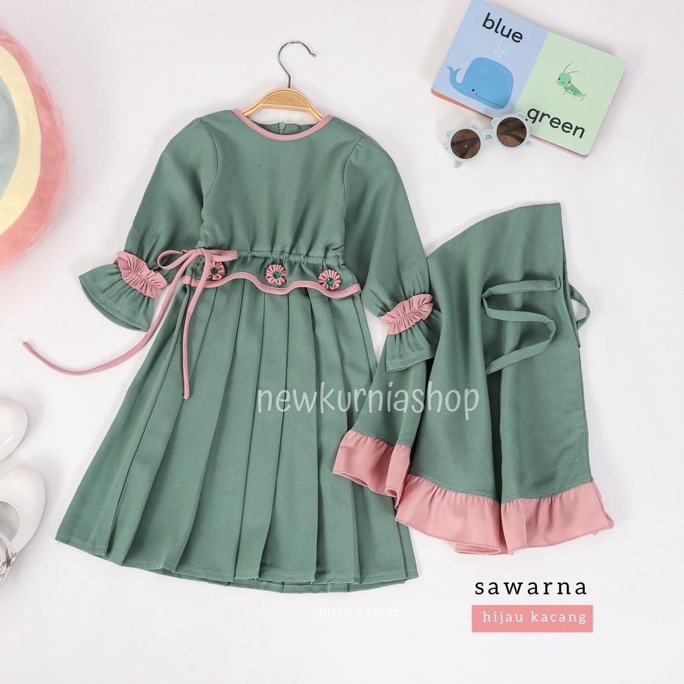 LANGSUNG ATC Baju gamis anak perempuan Sawarna Set hijab 1 - 3 tahun