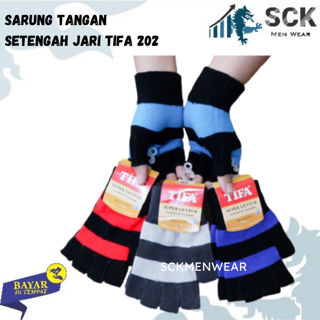 Sarung Tangan TIFA 202 1/2 Jari Strip WARNA / Sarung Tangan Dewasa Polos TIFA 1/2 JARI STRIP 202 / Kaos Tangan Cewek Perempuan Perlengkapan Otomotif - sckmenwear GROSIR