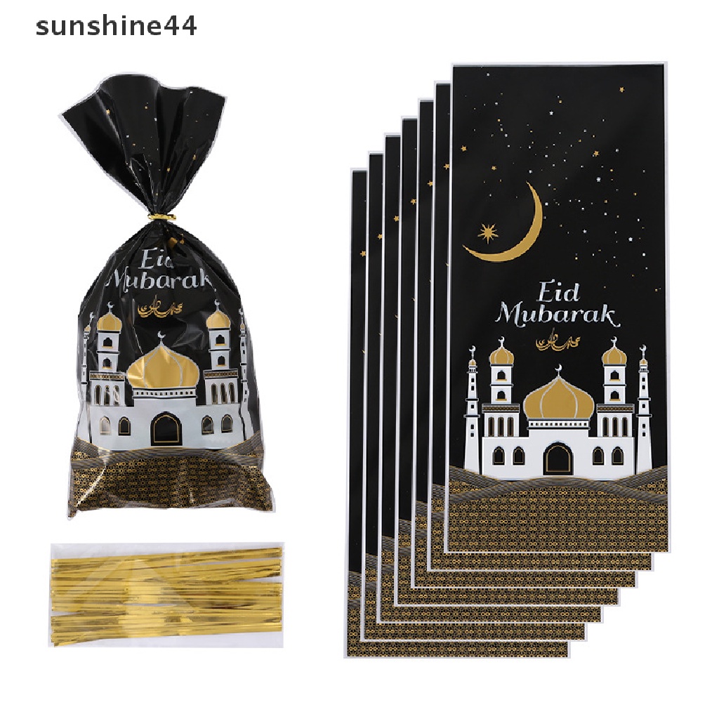 Sunshine 50Pcs Tas Bingkisan Eid Mubarak Plastik OPP Permen Cookie Bag Perlengkapan Pesta Muslim ID