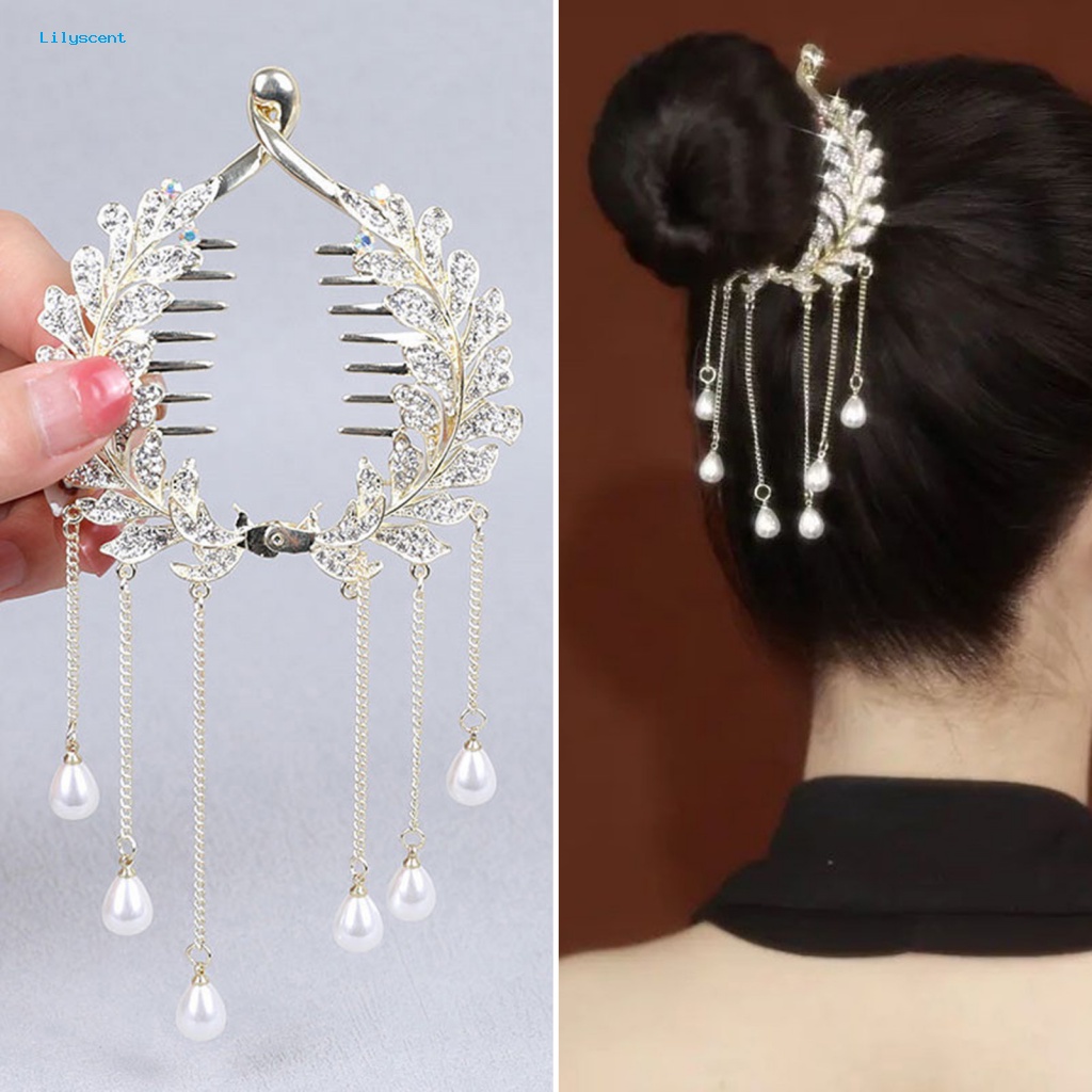 Lilyscent High-end Wanita Jepit Styling Rambut Aksesoris Simetris Ponytail Holder Berlian Imitasi