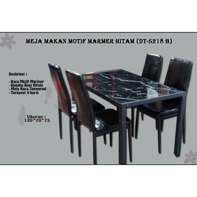 Meja Makan Kaca Motif Marmer