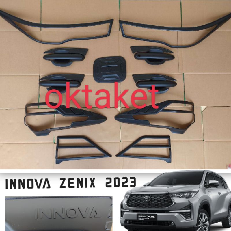 paket lengkap Garnish depan belakang outer handle tank cover Innova Zenix 2023 hitam &amp; Chrome &amp; Carbon