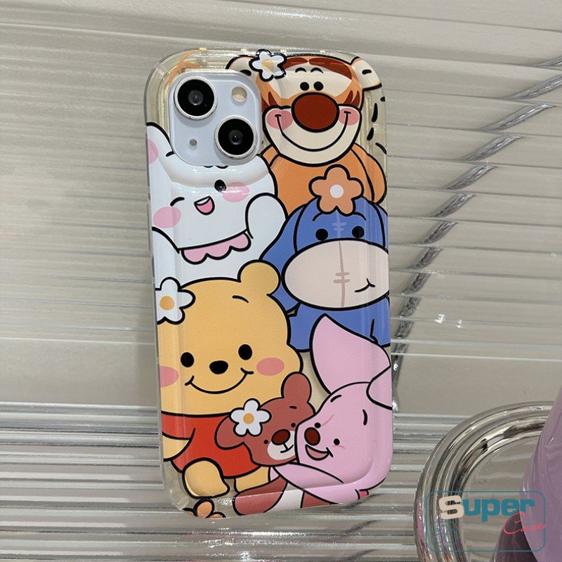 IPHONE Kartun Winnie The Pooh Casing Belakang Kompatibel Untuk Iphone11Xr 6 7 8 Plus XS Max X 6s 14 12 Pro Max 13 Pro Max SE 2020 Beruang Lucu Penuh Shockproof Airbag Soft TPU Case
