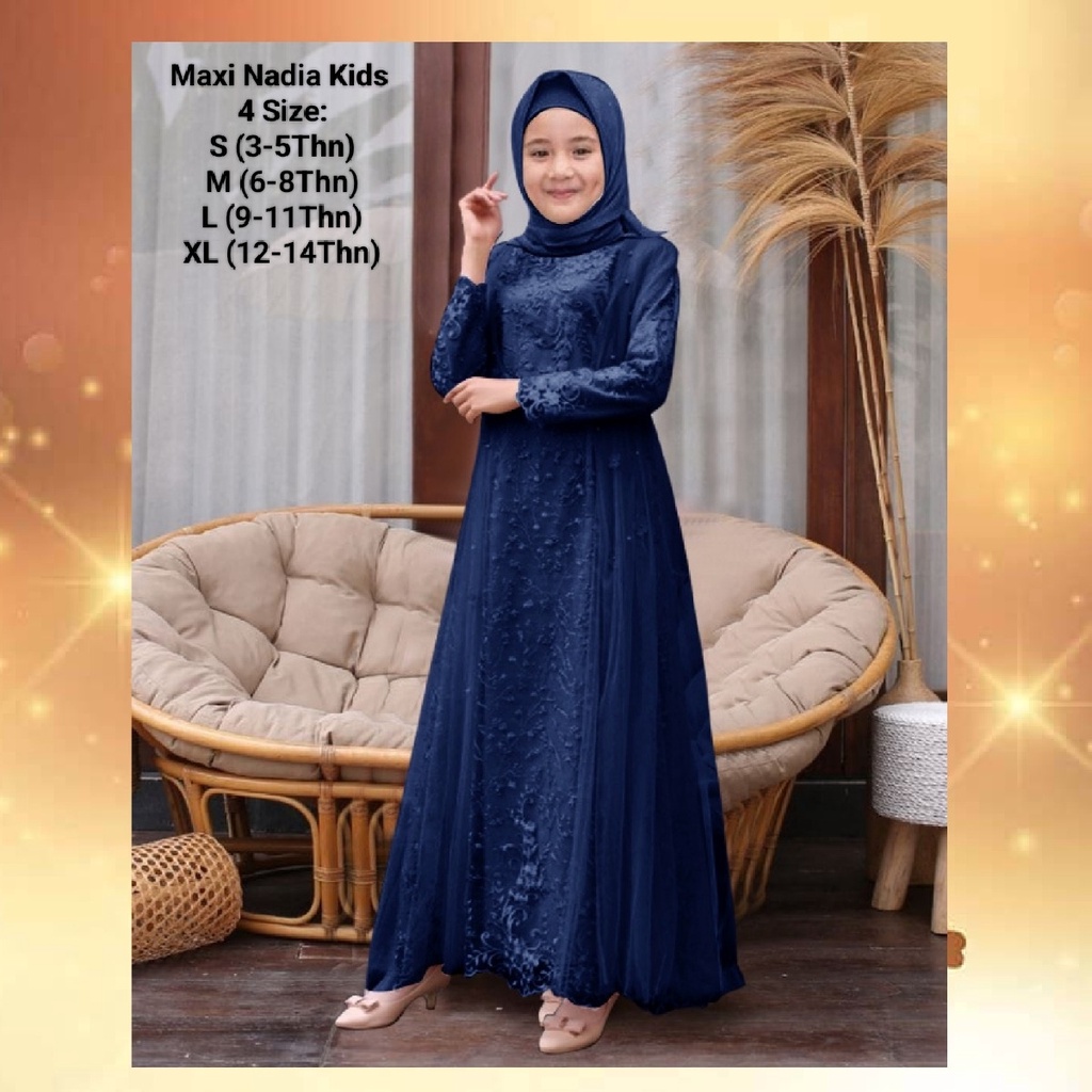 Pakaian Muslim Anak Wanita Dan Remaja Abg Perempuan Model Terbaru Kekinian/Maxi Nadia Kids 3-14 Tahun Matt Moscrepe Mix Brokat Mutiara dan Tille Tutu