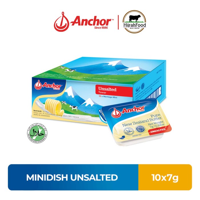 

Anchor Pure Unsalted Minidish Butter Mentega Tawar New Zealand 7gr 10pcs