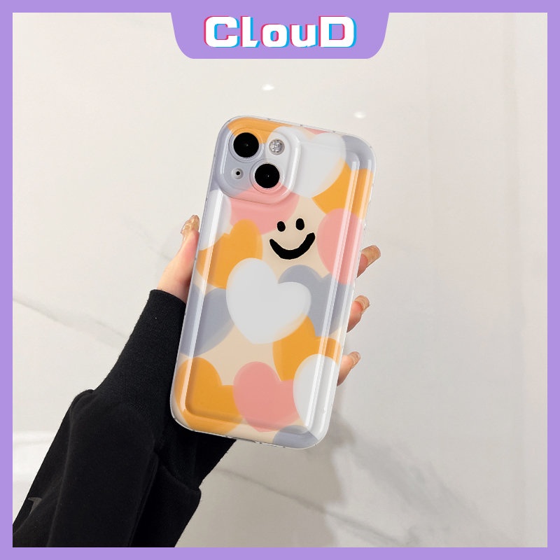 IPHONE Casing Ponsel Airbag Cinta Hati Warna-Warni Kompatibel Untuk Iphone11 14 12 13 Pro Max X XR 78 6s 6 Plus XS Max SE 2020 Kartun Smiley Lembut Tpu Pelindung Kamera Shockproof Cover