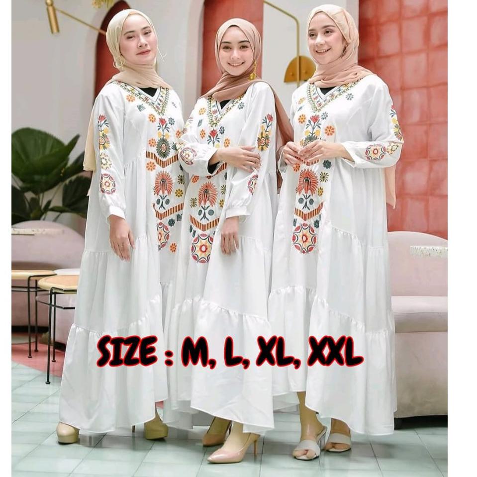 SIAP KIRIM Ramadhani Ramadani Dress Gamis Putih Bordir L-XXXL Jumbo Gamis Bordir Turki Gamis Bordir 
