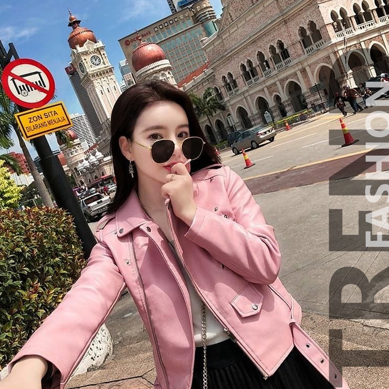 jaket wanita murah jaket kulit wanita sintetis jaket korea baby pink terbaru kekinian