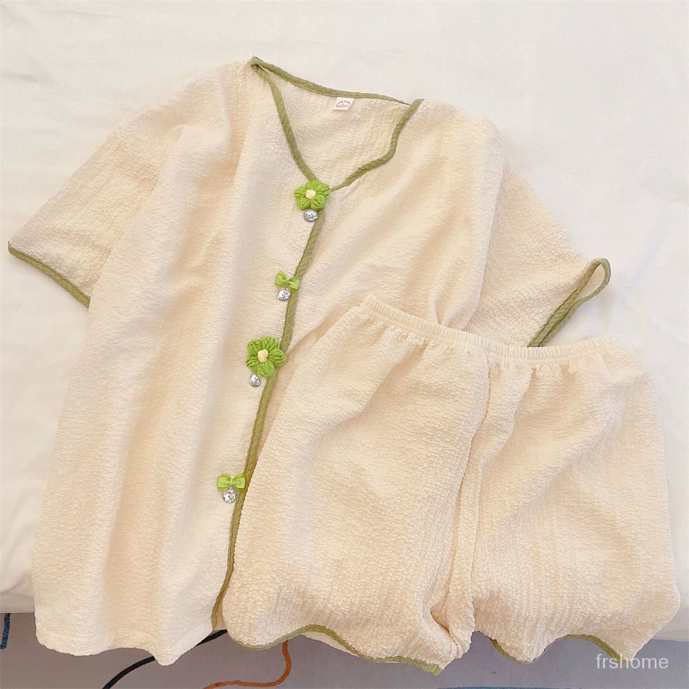 Versi Korea dari piyama bunga manis wanita musim panas bagian tipis di dalam angin lengan pendek sis