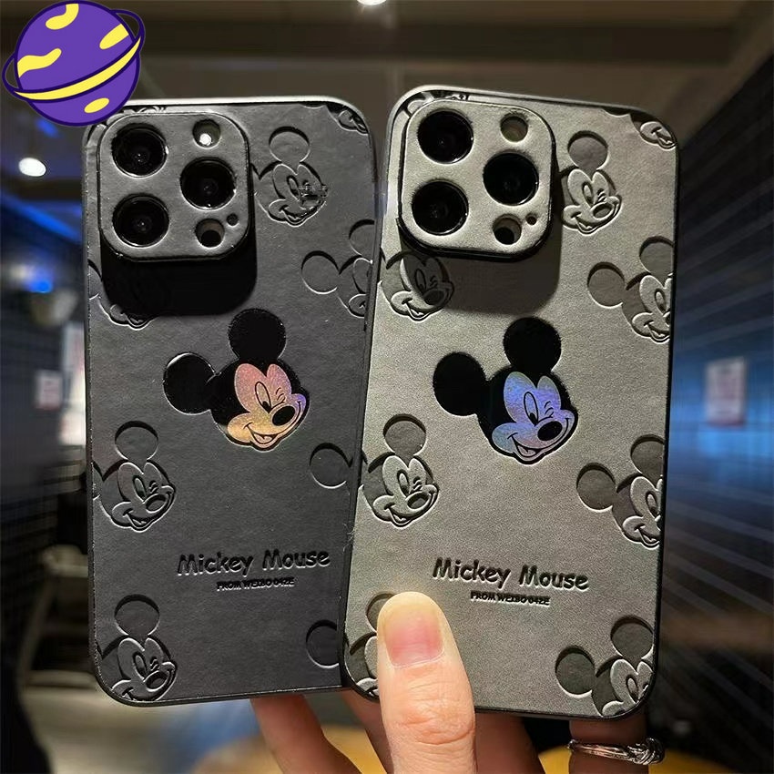 IPHONE Laser Wajah Tersenyum Mickey Lembut Casing Belakang Untuk Iphone11 12 13 14 Pro Max 14plus Kulit Lubang Halus Casing Pelindung Kamera