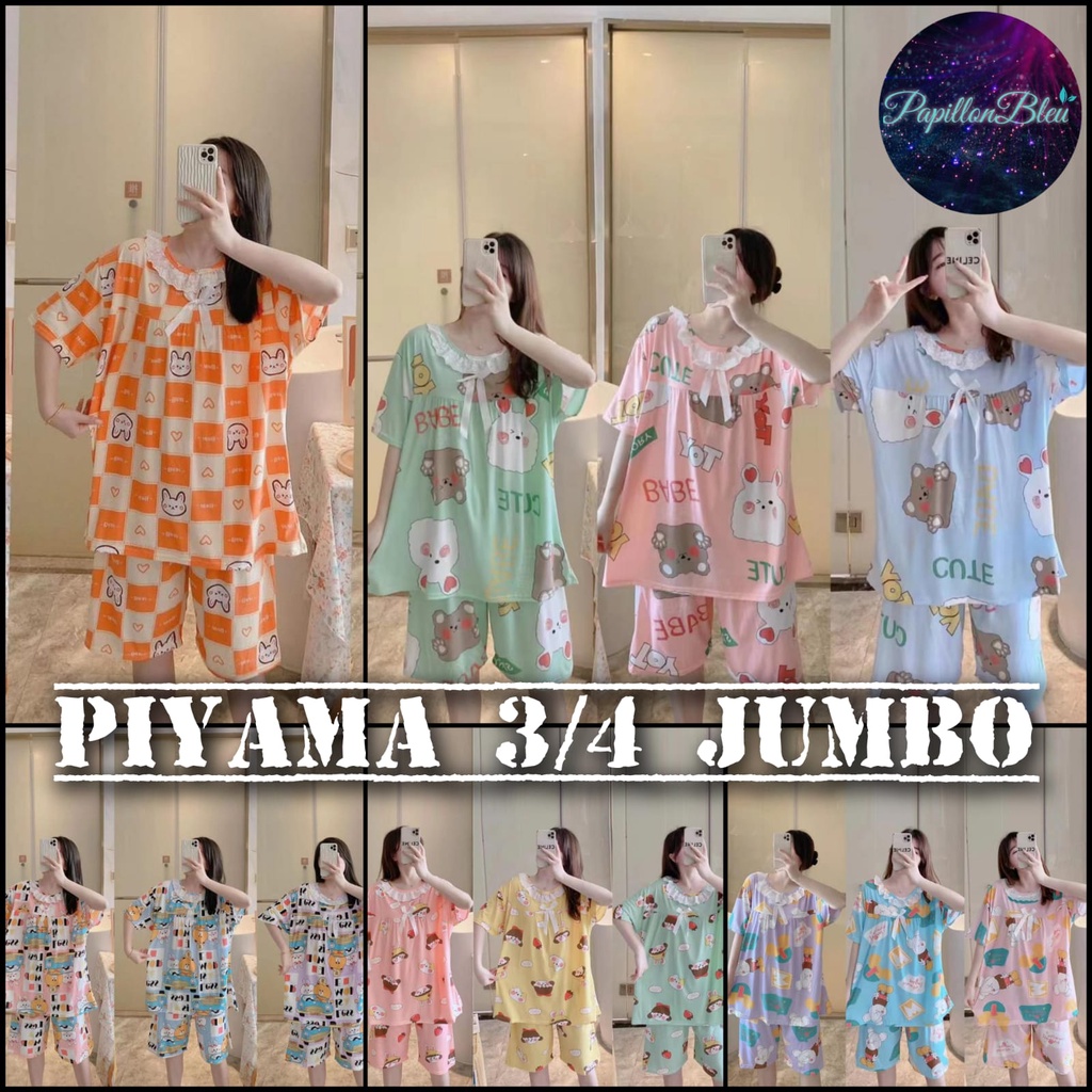 SETELAN PIYAMA 3/4 SPANDEK RENDA JUMBO LD 120 - 140 / BABY DOLL KAOS / BAJU TIDUR IMPORT / PIYAMA KO